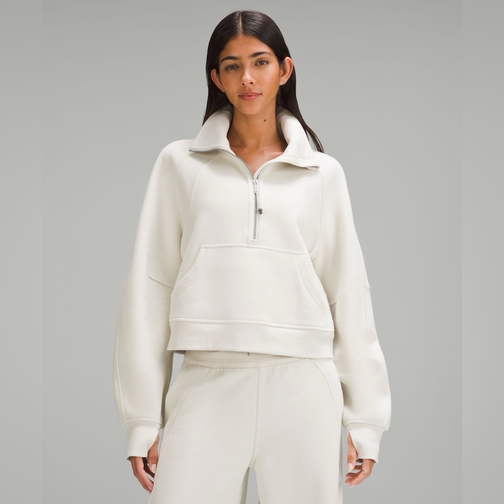 Lululemon Scuba Oversized Funnel Neck Half Zip Sweatshirt in Bone - Size XS/S